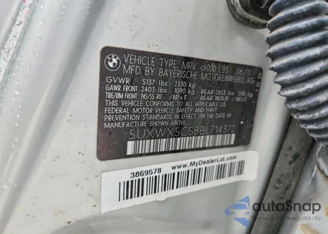 2011 BMW X3 xDrive28I z USA, uszkodzony, nr VIN 5UXWX5C58BL714372